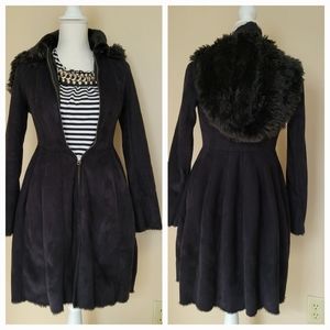 Armani Exchange Black Gaux Suded Fur Baby Doll Coat